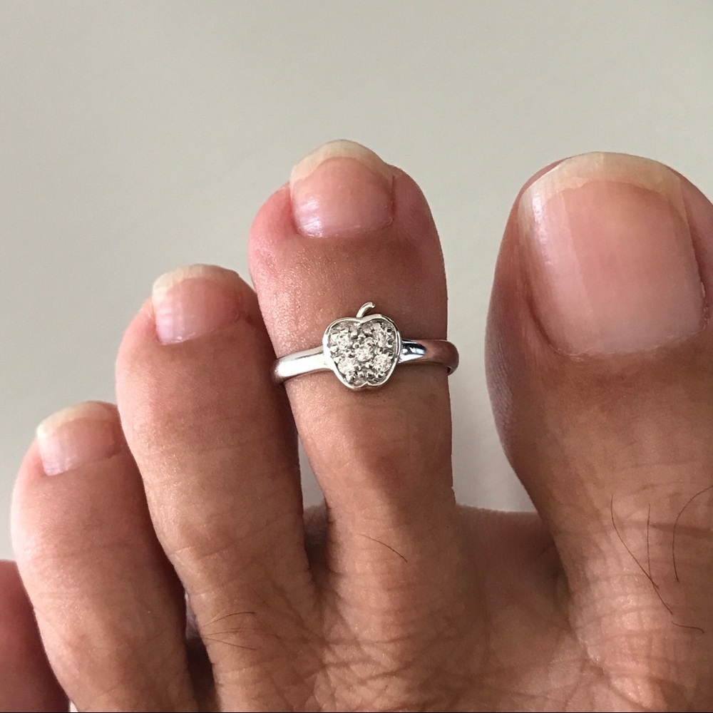 Sterling Silver CZ Apple Toe Ring, Silver Rings, Fruit Ring, Midi Ring